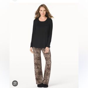 Soma Black Long Sleeve Top with Leopard Print Pajama Pants